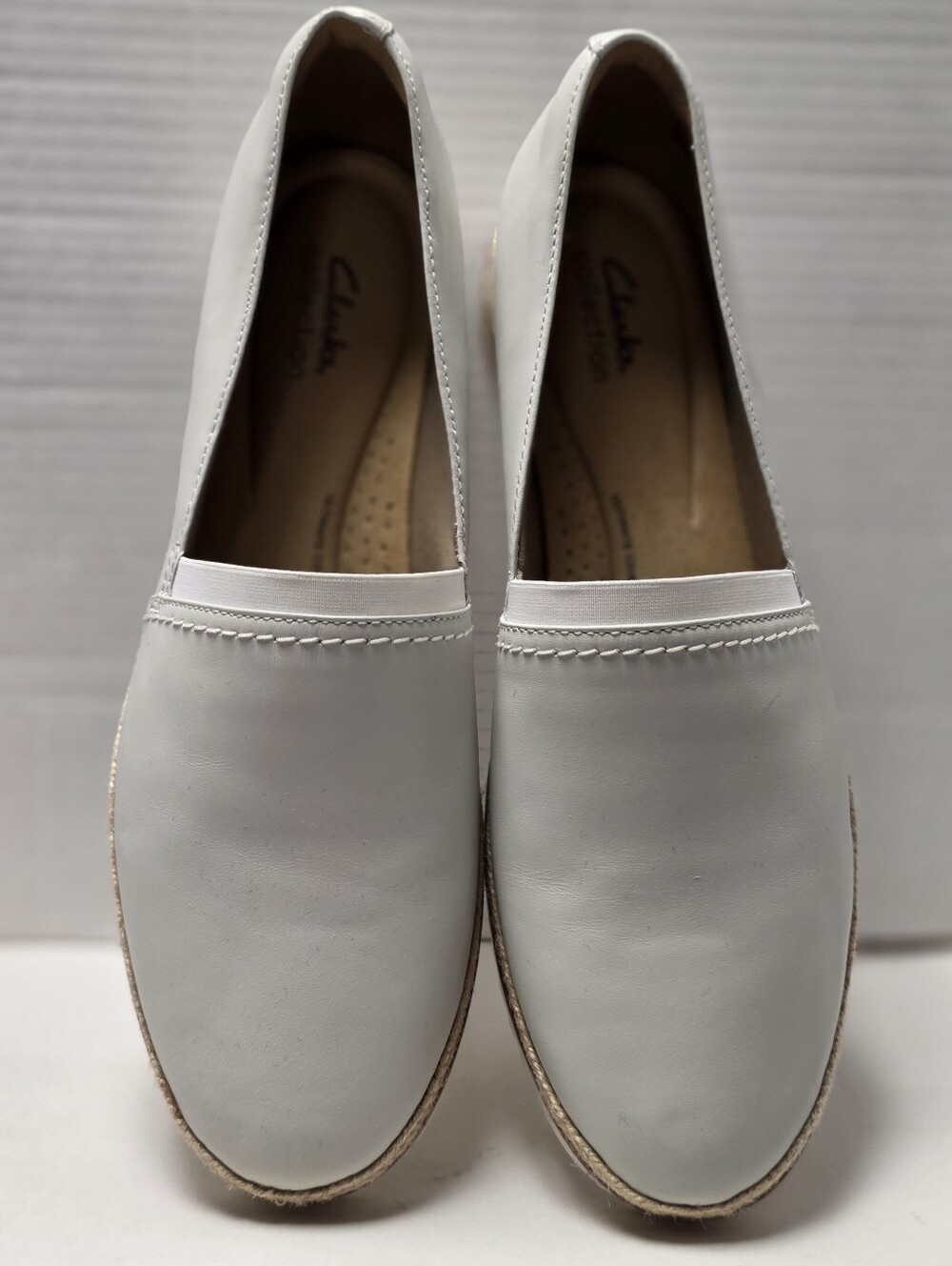 Clarks Serena Paige White Leather Slip On Shoes Sz 11 WIDE